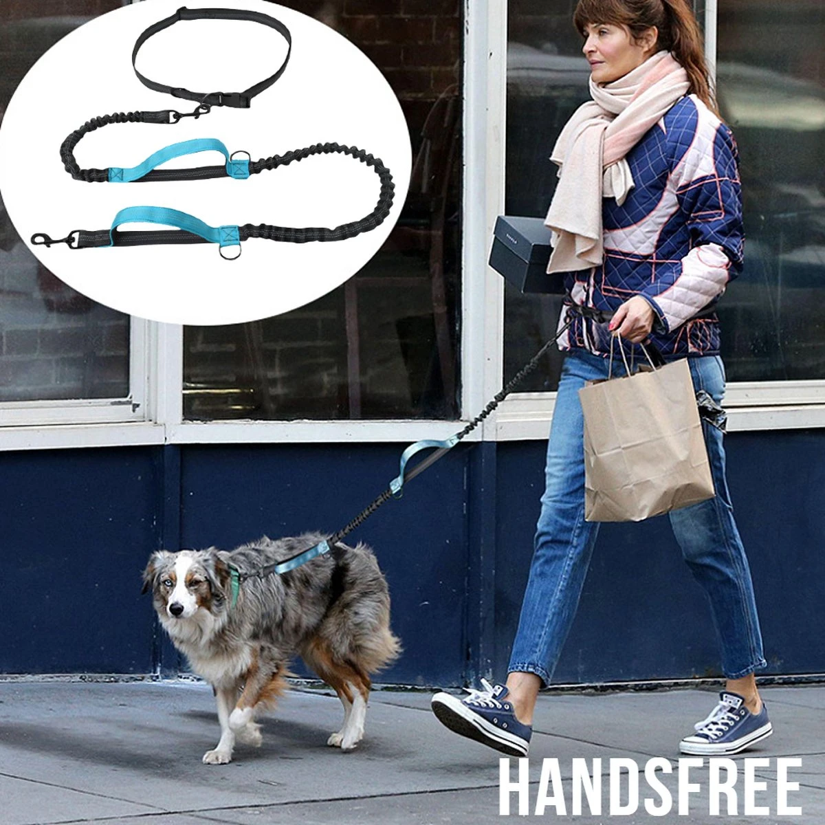Merkloos Allernieuwste® Elastische Hondenriem 2-in-1 HANDSFREE Voor Hardlopen Shoppen En Wandelen - Honden Riem 160/260 Cm - Blauw Zwart 1 Merkloos Allernieuwste® Elastische Hondenriem 2-in-1 HANDSFREE Voor Hardlopen Shoppen En Wandelen - Honden Riem 160/260 Cm - Blauw Zwart