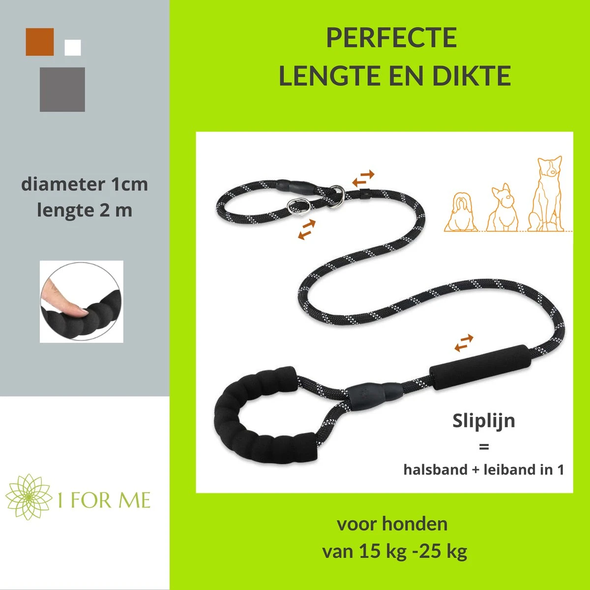 1FORME Hondenriem 15-25kg - Sliplijn Hond REFLECTEREND 2m, 1cm Ø - Jachtlijn 2 Ergonomische Handvaten - Dubbel Stop 3 1FORME Hondenriem 15-25kg - Sliplijn Hond REFLECTEREND 2m, 1cm Ø - Jachtlijn 2 Ergonomische Handvaten - Dubbel Stop - Afbeelding 3