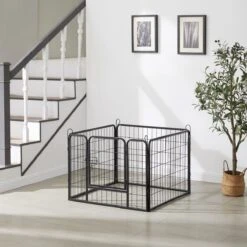 ACAZA Hondenren In 4 Panelen - Hondenkennel - Met Deur - 60 Cm Hoog - Zwart -Hondenbenodigdheden Korting 1200x1200 1759