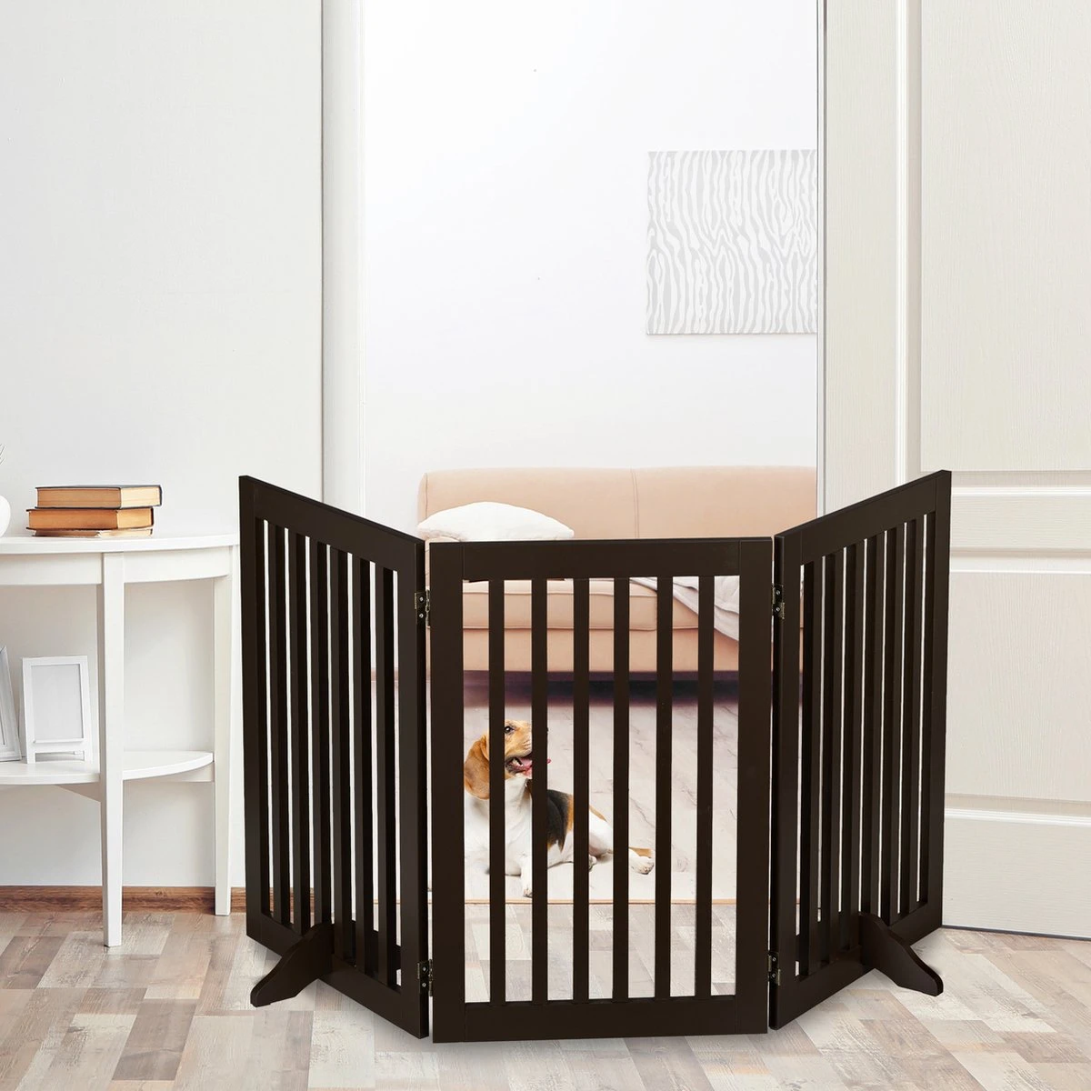 Relaxdays Veiligheidshekje Hout - 92 Cm Hoog - Hondenhek - Inklapbaar - Bruin - 3 Panelen 4 Relaxdays Veiligheidshekje Hout - 92 Cm Hoog - Hondenhek - Inklapbaar - Bruin - 3 Panelen - Afbeelding 4