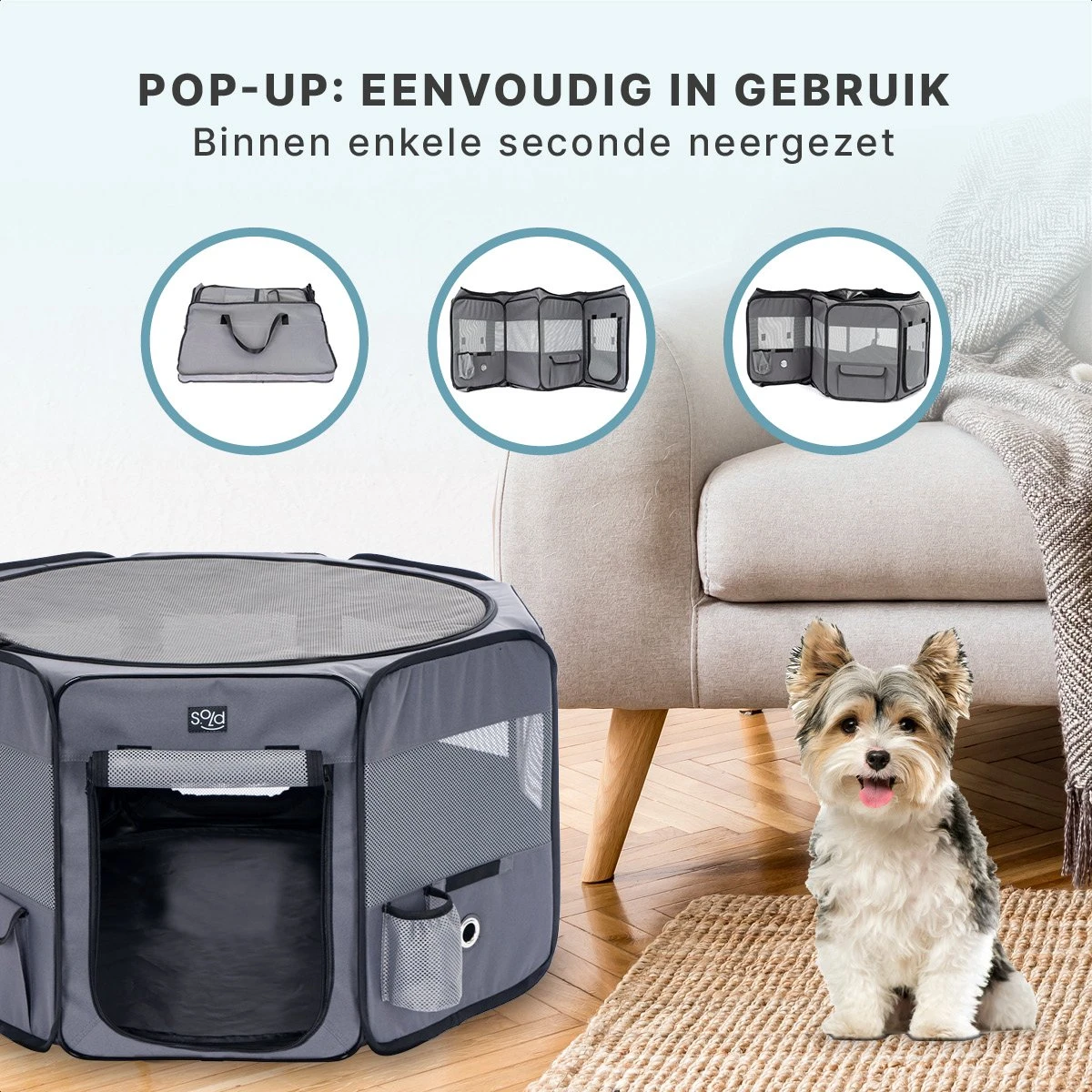 Puppyren - Hondenren - Opvouwbaar - Ook Geschikt Voor Katten En Knaagdieren - Maat M - Grijs - (ØxH) 91x52 Cm 5 Puppyren - Hondenren - Opvouwbaar - Ook Geschikt Voor Katten En Knaagdieren - Maat M - Grijs - (ØxH) 91x52 Cm - Afbeelding 5