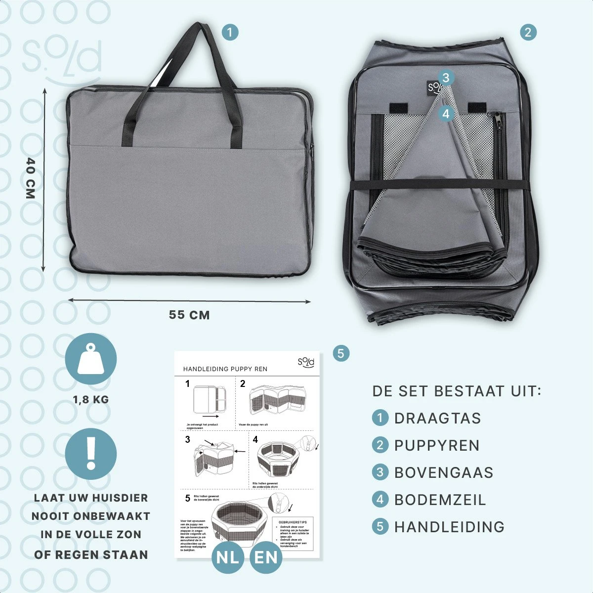 Puppyren - Hondenren - Opvouwbaar - Ook Geschikt Voor Katten En Knaagdieren - Maat M - Grijs - (ØxH) 91x52 Cm 7 Puppyren - Hondenren - Opvouwbaar - Ook Geschikt Voor Katten En Knaagdieren - Maat M - Grijs - (ØxH) 91x52 Cm - Afbeelding 7