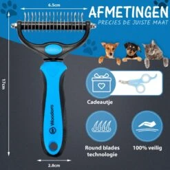 Woodoro 2-Zijdige Kattenkam Voor Ondervacht - Voorkomt Haaruitval - Verwijdert Klitten -Hondenbenodigdheden Korting 1200x1200 190