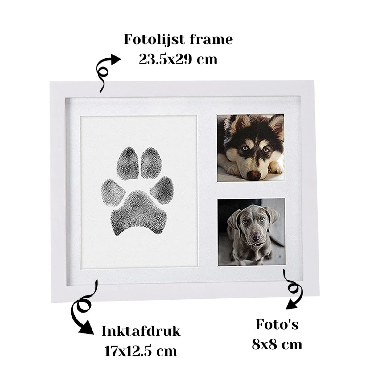 NOVOB® Fotolijst Met Inktafdruk - Pootafdruk Hond - Contactloos - Paw Print - Hondenspeelgoed - Afdruk Huisdier - Cadeau - 23.5 X 29 Cm | Wit 2 NOVOB® Fotolijst Met Inktafdruk - Pootafdruk Hond - Contactloos - Paw Print - Hondenspeelgoed - Afdruk Huisdier - Cadeau - 23.5 X 29 Cm | Wit - Afbeelding 2