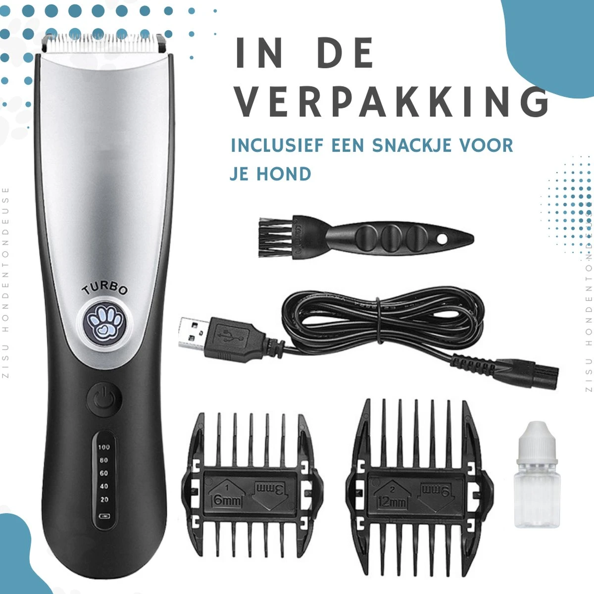 Hondentondeuse - Hondentrimmer - Dieren Tondeuse - Draadloos - 4 Opzetkammen - INCLUSIEF SNACKJE - Zwart 2 Hondentondeuse - Hondentrimmer - Dieren Tondeuse - Draadloos - 4 Opzetkammen - INCLUSIEF SNACKJE - Zwart - Afbeelding 2