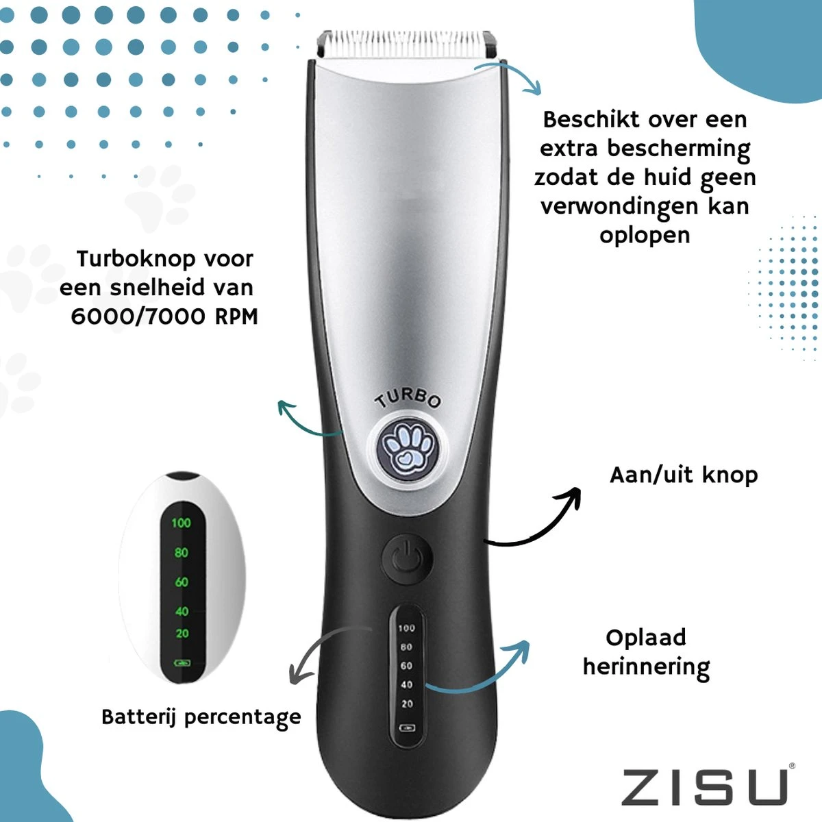 Hondentondeuse - Hondentrimmer - Dieren Tondeuse - Draadloos - 4 Opzetkammen - INCLUSIEF SNACKJE - Zwart 4 Hondentondeuse - Hondentrimmer - Dieren Tondeuse - Draadloos - 4 Opzetkammen - INCLUSIEF SNACKJE - Zwart - Afbeelding 4