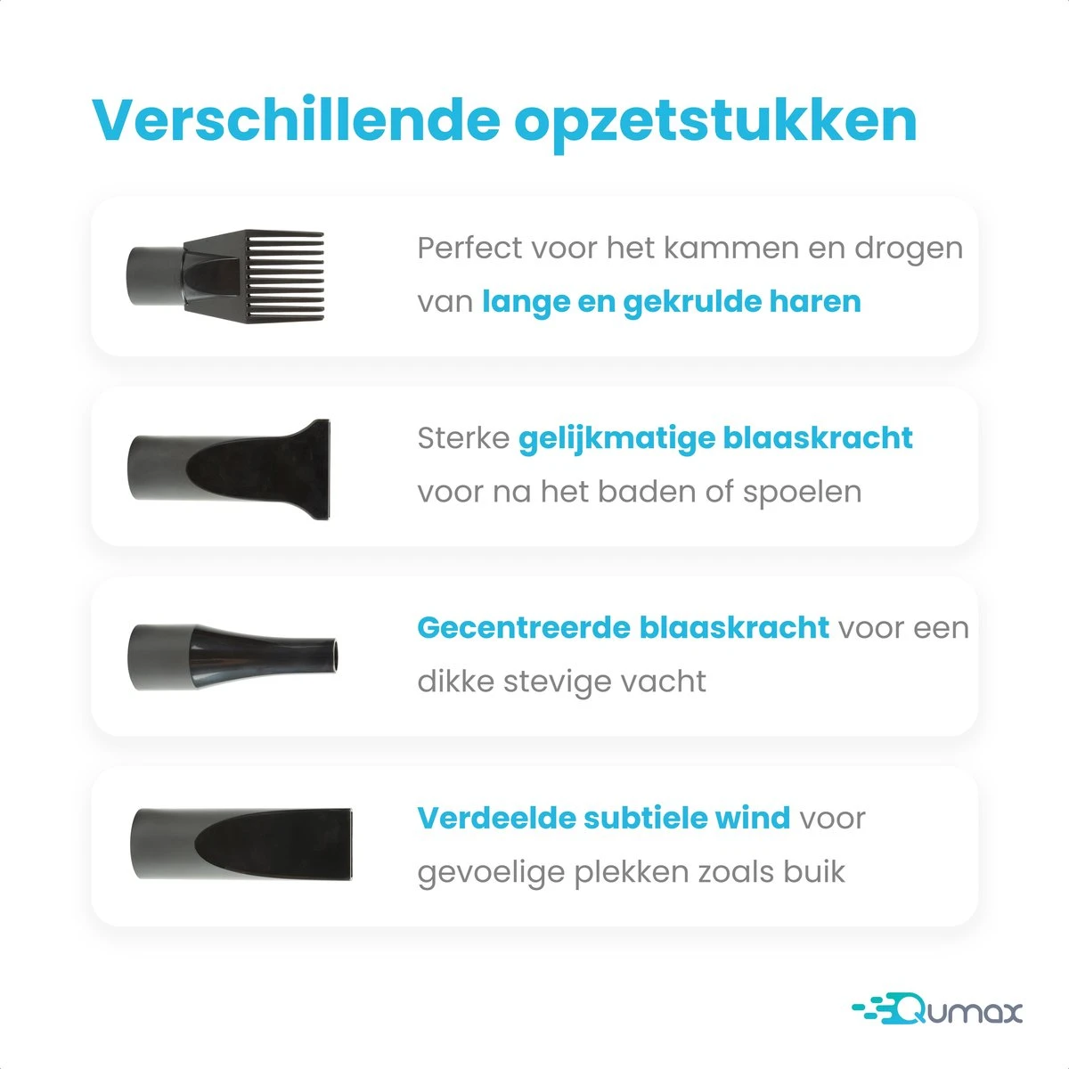 Qumax Professionele Hondenföhn Met 4 Opzetstukken – Waterblazer Voor Honden – Stil Design – Compact En Modern - Zwart 2 Qumax Professionele Hondenföhn Met 4 Opzetstukken – Waterblazer Voor Honden – Stil Design – Compact En Modern - Zwart - Afbeelding 2