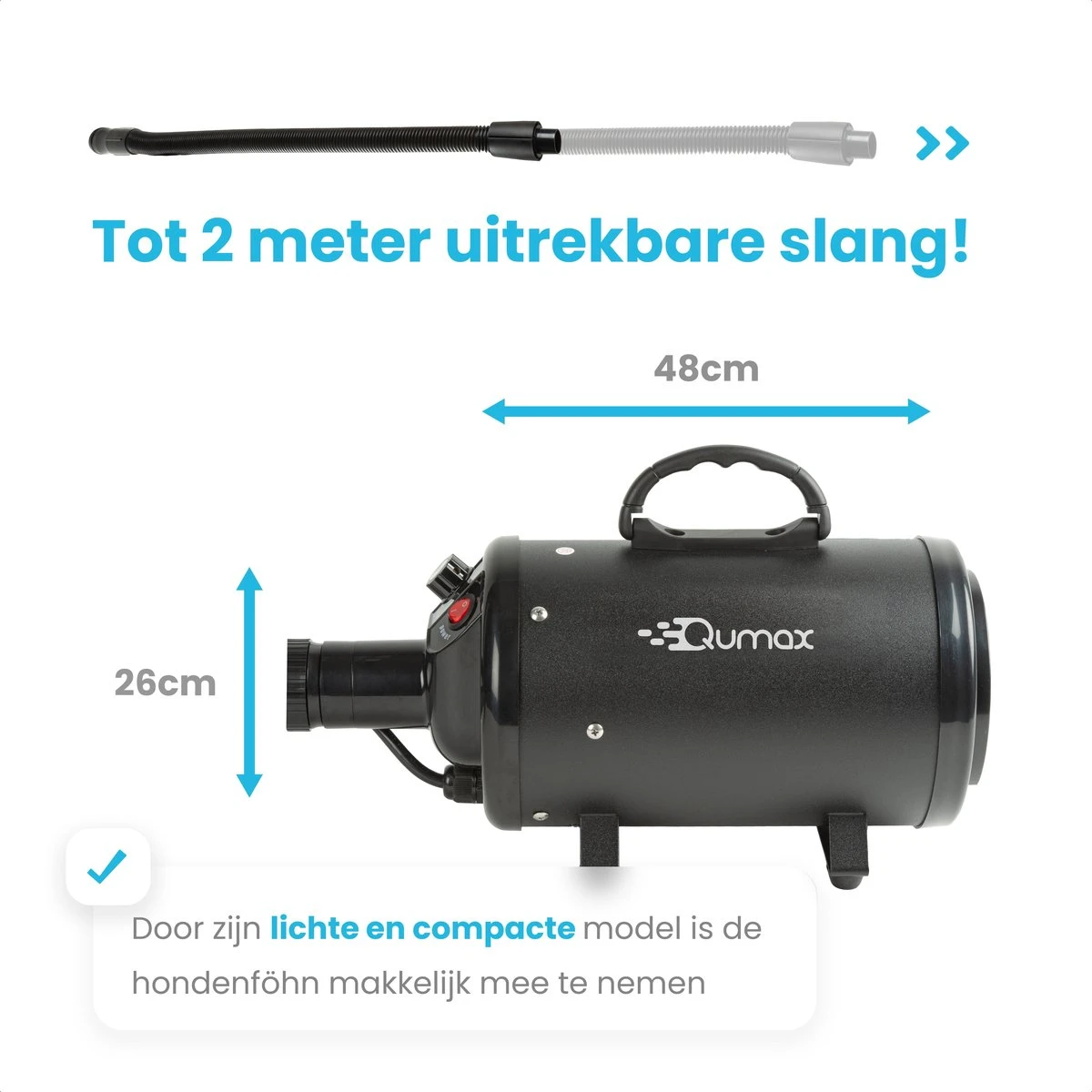Qumax Professionele Hondenföhn Met 4 Opzetstukken – Waterblazer Voor Honden – Stil Design – Compact En Modern - Zwart 3 Qumax Professionele Hondenföhn Met 4 Opzetstukken – Waterblazer Voor Honden – Stil Design – Compact En Modern - Zwart - Afbeelding 3