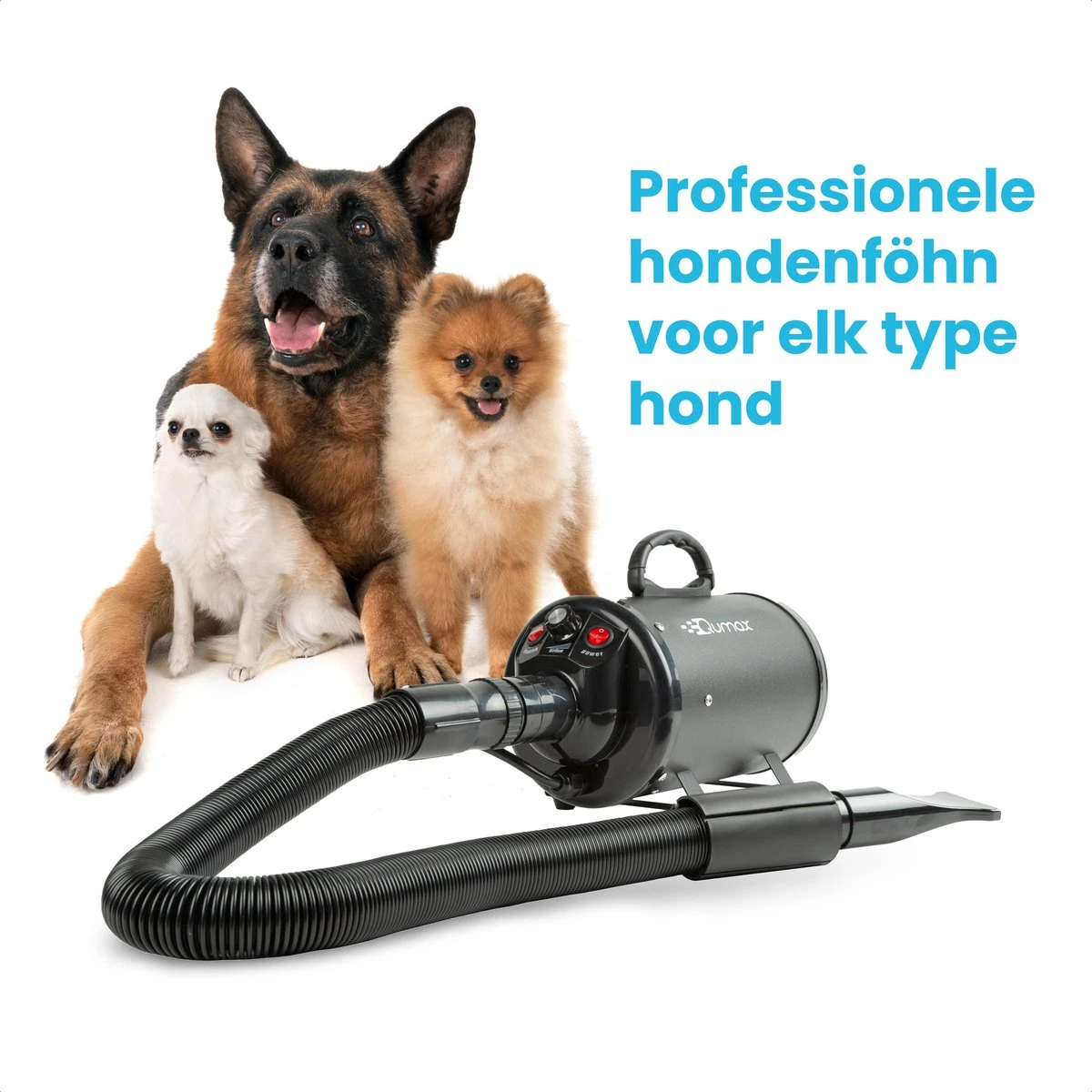 Qumax Professionele Hondenföhn Met 4 Opzetstukken – Waterblazer Voor Honden – Stil Design – Compact En Modern - Zwart 6 Qumax Professionele Hondenföhn Met 4 Opzetstukken – Waterblazer Voor Honden – Stil Design – Compact En Modern - Zwart - Afbeelding 6