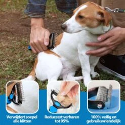 Hoogwaardige 2-Zijdige Hondenkam Hondenborstel Borstel Hond Klittenkam - Ondervacht Kam - Honden Borstel - Honden Kam - Hondenborstel Langharig - Hondenborstel Kortharig - Verwijdert Klitten - Voorkomt Verharing - Blauw - Woodoro -Hondenbenodigdheden Korting 1200x1200 221