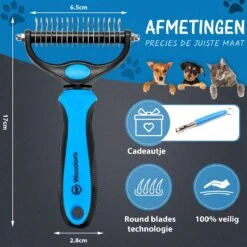 Hoogwaardige 2-Zijdige Hondenkam Hondenborstel Borstel Hond Klittenkam - Ondervacht Kam - Honden Borstel - Honden Kam - Hondenborstel Langharig - Hondenborstel Kortharig - Verwijdert Klitten - Voorkomt Verharing - Blauw - Woodoro -Hondenbenodigdheden Korting 1200x1200 223