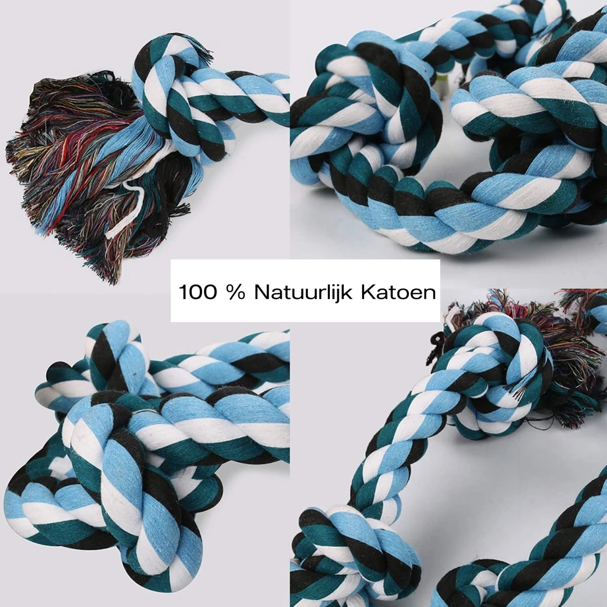 Viervoetjes - BigBoi - XXXL - Honden Touw - 100cm - 730 Gram - Honden Speelgoed - HondenSpeeltjes - Blauw/Wit/Zwart 2 Viervoetjes - BigBoi - XXXL - Honden Touw - 100cm - 730 Gram - Honden Speelgoed - HondenSpeeltjes - Blauw/Wit/Zwart - Afbeelding 2