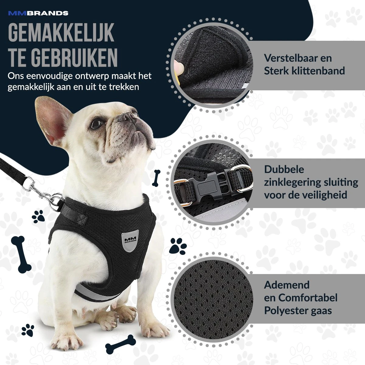 MM Brands Hondentuig - Harnas Hond - Y Tuig - Reflectie - Small - Zwart 3 MM Brands Hondentuig - Harnas Hond - Y Tuig - Reflectie - Small - Zwart - Afbeelding 3