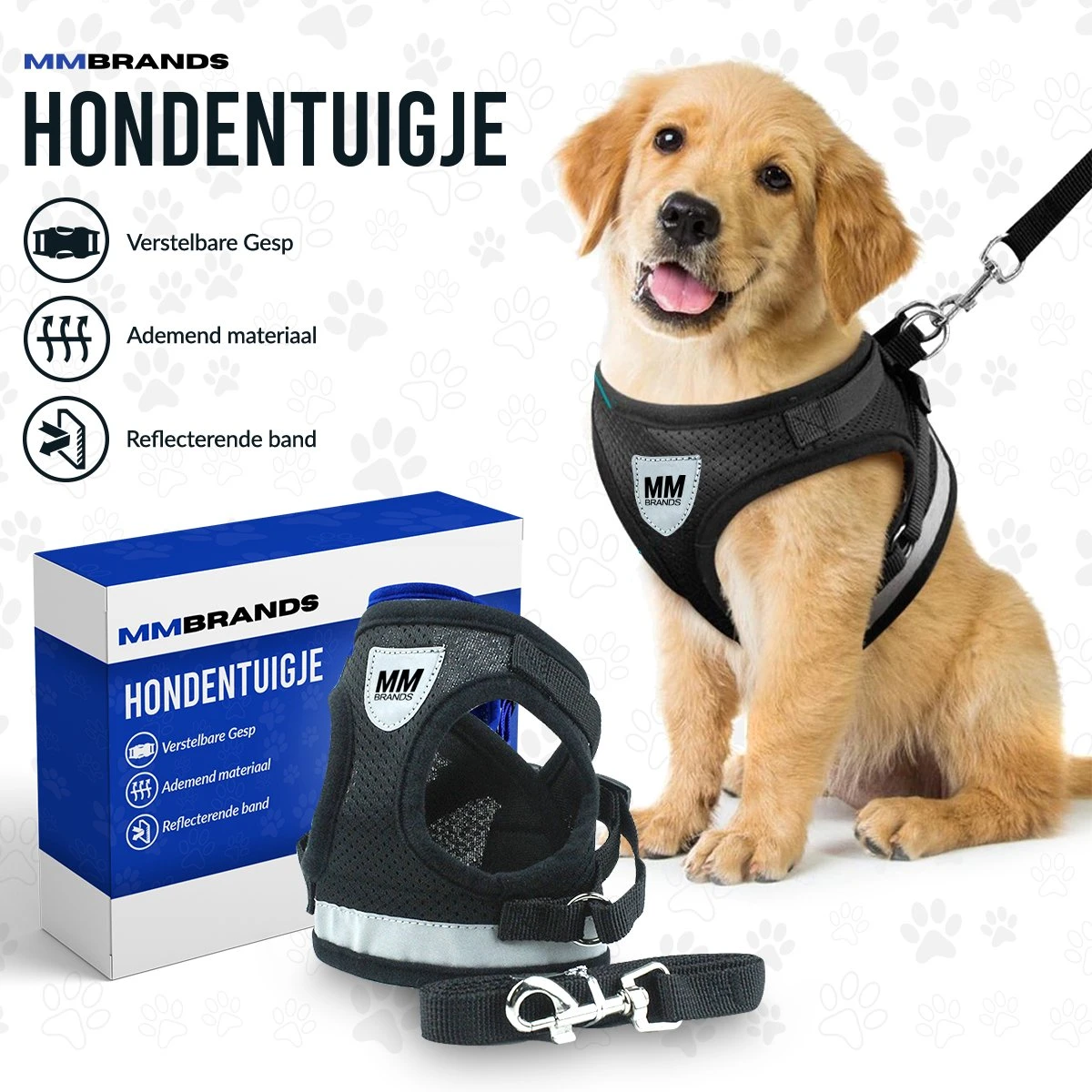 MM Brands Hondentuig - Harnas Hond - Y Tuig - Reflectie - Small - Zwart 8 MM Brands Hondentuig - Harnas Hond - Y Tuig - Reflectie - Small - Zwart - Afbeelding 8