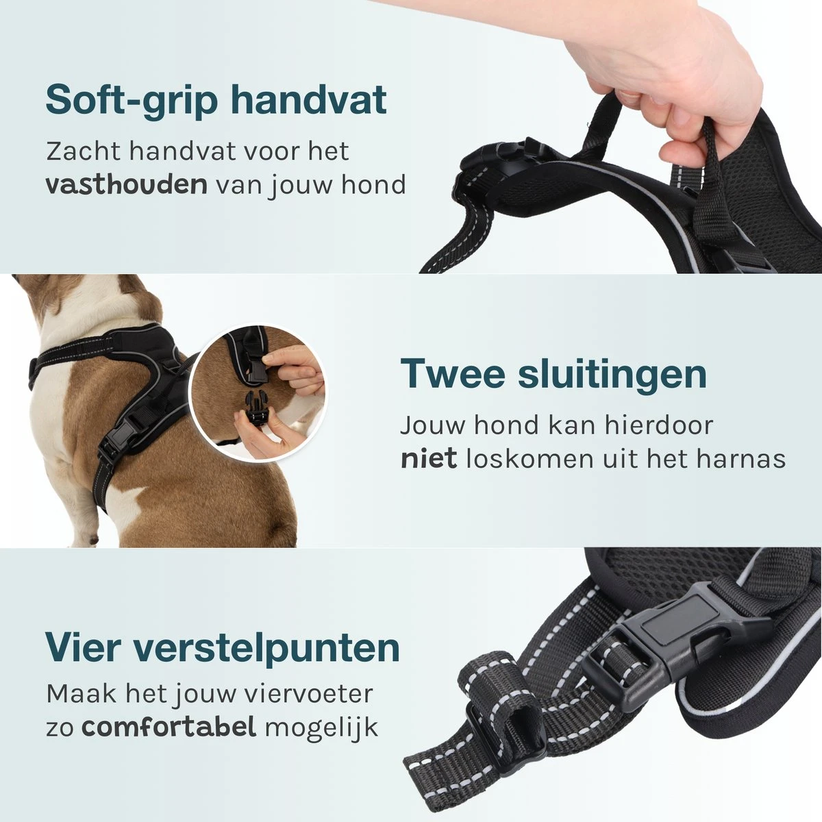 Hondentuigje Medium – Hondenharnas - Anti Trek Tuig Hond – Y Tuig – Reflecterend – Zwart – Maat M 2 Hondentuigje Medium – Hondenharnas - Anti Trek Tuig Hond – Y Tuig – Reflecterend – Zwart – Maat M - Afbeelding 2