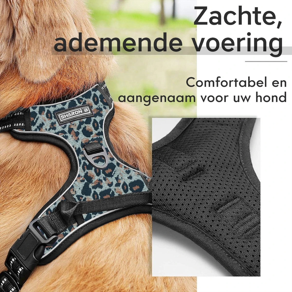 Antitrek Hondentuigje - Middelgrote Honden - Luipaard - Maat M - Borstring - Reflecterend 4 Antitrek Hondentuigje - Middelgrote Honden - Luipaard - Maat M - Borstring - Reflecterend - Afbeelding 4