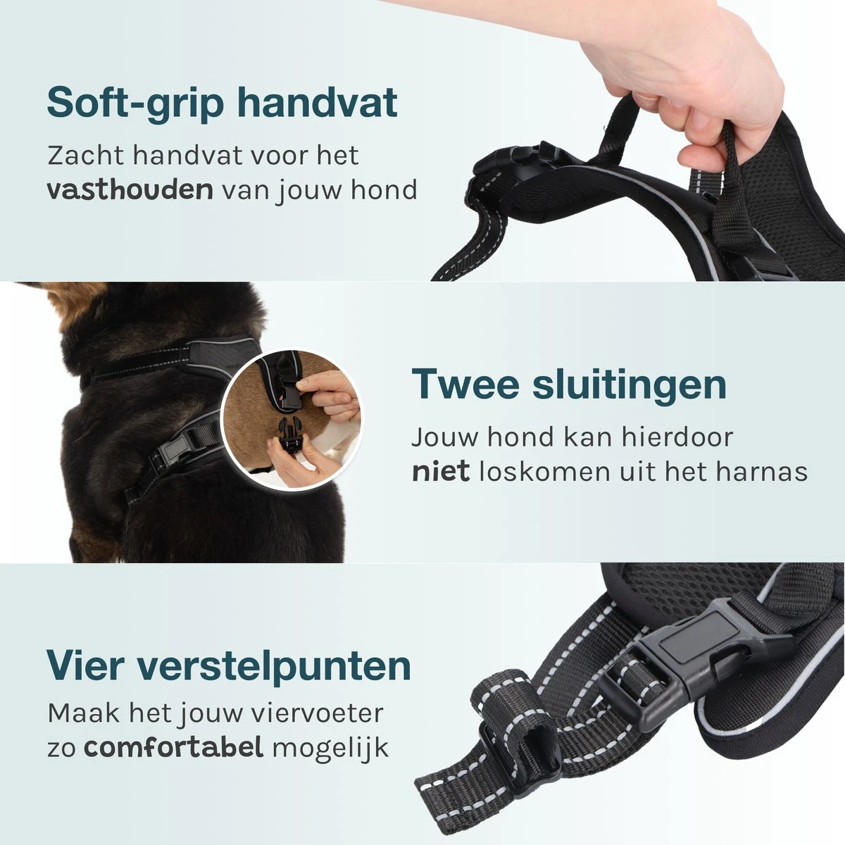 Hondentuigje – Hondenharnas - Anti Trek Tuig Hond – Y Tuig – Reflecterend – Zwart – Maat XL 8 Hondentuigje – Hondenharnas - Anti Trek Tuig Hond – Y Tuig – Reflecterend – Zwart – Maat XL - Afbeelding 8