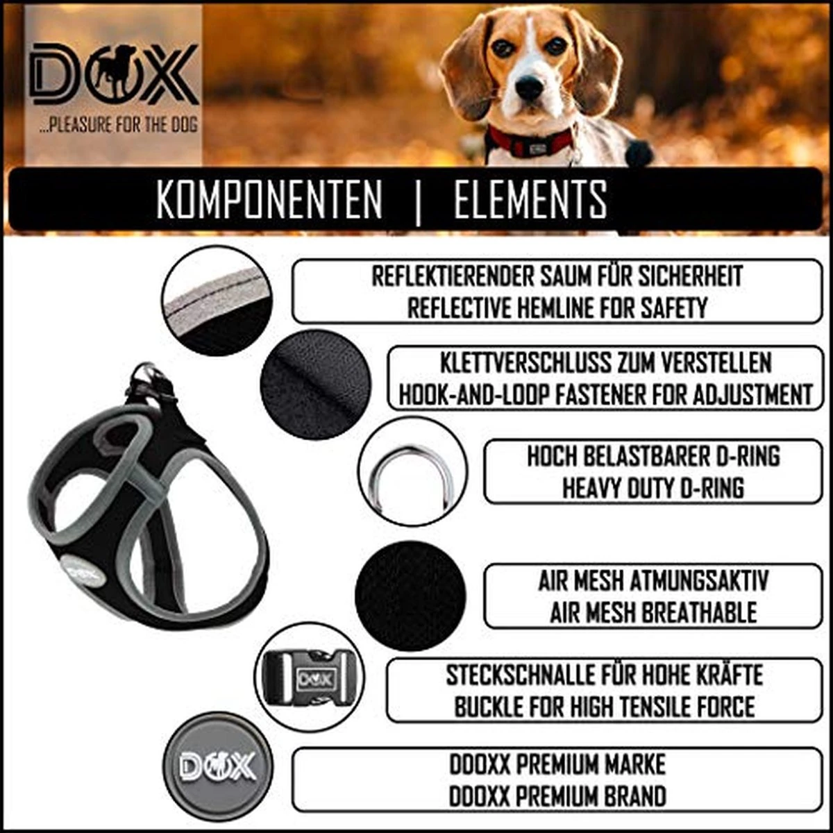DDOXX Borstharnas Air Mesh, Step-In, Reflecterend | Vele Kleuren | Voor Kleine, Middelgrote En Middelgrote Honden | Hondenharnas Hond Kat Puppy | Kattenharnas Puppy Harnas | Zwart, M 2 DDOXX Borstharnas Air Mesh, Step-In, Reflecterend | Vele Kleuren | Voor Kleine, Middelgrote En Middelgrote Honden | Hondenharnas Hond Kat Puppy | Kattenharnas Puppy Harnas | Zwart, M - Afbeelding 2