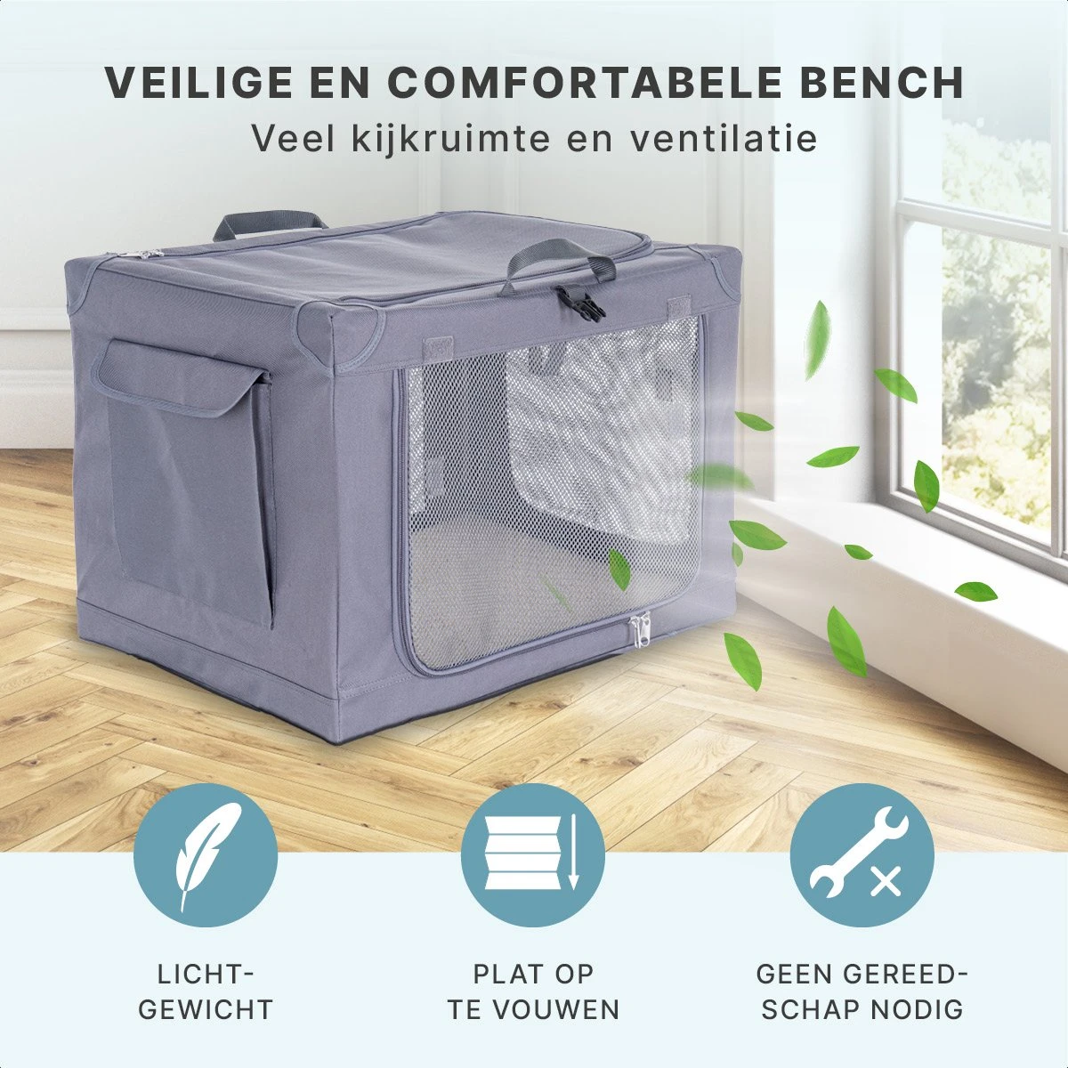 Hondenbench Opvouwbaar - Autobench Hond - Reisbench - Transportbox - Max Gewicht Hond 12 Kg - Grijs - 61x46x43 Cm 2 Hondenbench Opvouwbaar - Autobench Hond - Reisbench - Transportbox - Max Gewicht Hond 12 Kg - Grijs - 61x46x43 Cm - Afbeelding 2