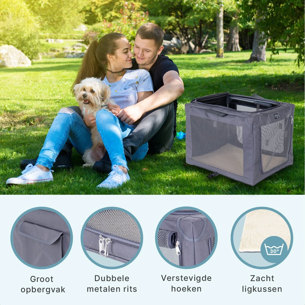 Hondenbench Opvouwbaar - Autobench Hond - Reisbench - Transportbox - Max Gewicht Hond 12 Kg - Grijs - 61x46x43 Cm 3 Hondenbench Opvouwbaar - Autobench Hond - Reisbench - Transportbox - Max Gewicht Hond 12 Kg - Grijs - 61x46x43 Cm - Afbeelding 3