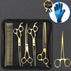 Scharenset Hond - 8-Delige Scharenset - Hondenschaar - Trimset - Trimschaar Voor Honden - Huisdier Knipset - Effileerschaar Hond - Goud