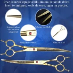 Scharenset Hond - 8-Delige Scharenset - Hondenschaar - Trimset - Trimschaar Voor Honden - Huisdier Knipset - Effileerschaar Hond - Goud -Hondenbenodigdheden Korting 1200x1200 447