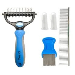 TwinQ Vachtverzorgingsset Hond/kat - Professionele 2-zijdige Ondervacht Kam - Klittenkam Voor Honden En Katten - Verwijderd Klitten En Voorkomt Haaruitval - Incl. Vlooienkam En Tandenborstel -Hondenbenodigdheden Korting 1200x1200 587
