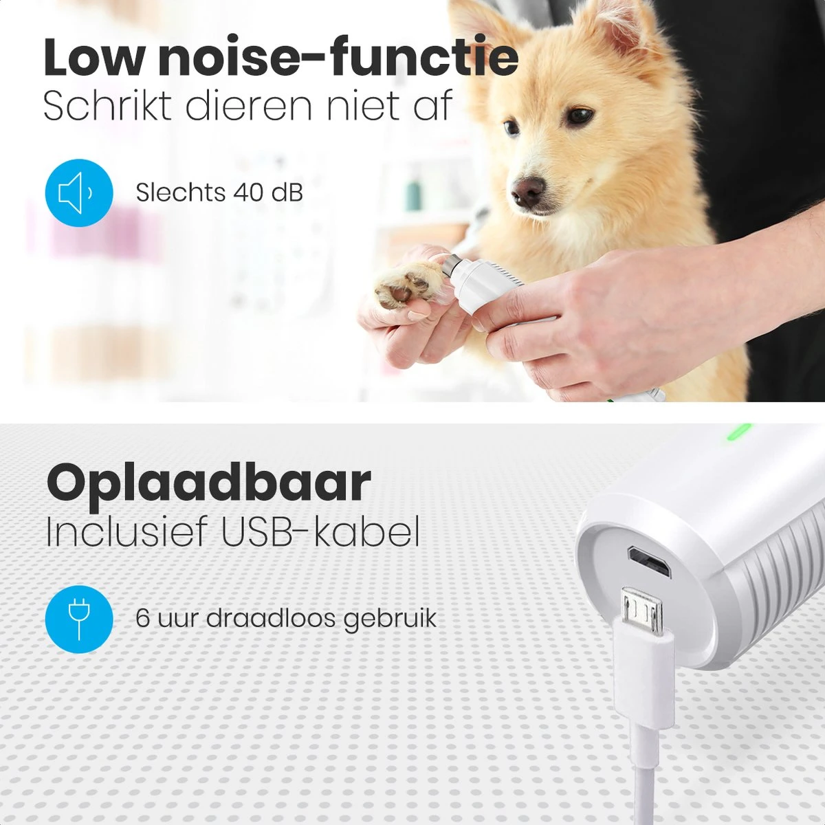 Auronic Elektrische Nagelvijl - Voor Dieren - Oplaadbaar - Draadloos - Diamant Vijlkop - Hond/Katten - Wit 3 Auronic Elektrische Nagelvijl - Voor Dieren - Oplaadbaar - Draadloos - Diamant Vijlkop - Hond/Katten - Wit - Afbeelding 3