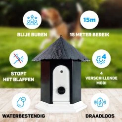 Vulpes Pets® Anti Blaf Apparaat Pro - Anti Blafband Voor Alle Honden - Luxe Hondentrainer - Diervriendelijk & Zonder Schok - Inclusief 9V Batterij - Waterbestendig - Ophangbaar - Instelbare Ultrasone Niveauregeling - 4 Standen -Hondenbenodigdheden Korting 1200x1200 770
