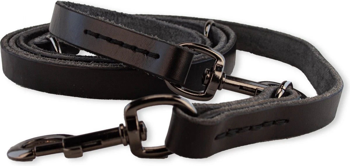 Multifunctionele Hondenriem - 220cm - Volledig Zwart - Leren Hondenriem - 100% Volnerfleer - Hondenriem Leer 1 Multifunctionele Hondenriem - 220cm - Volledig Zwart - Leren Hondenriem - 100% Volnerfleer - Hondenriem Leer