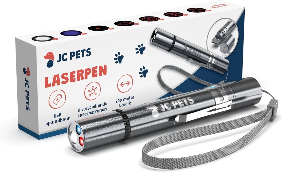Laserpen - USB Oplaadbaar - Kattenspeeltjes - 7 Verschillende Standen - Laserlampje - RVS Zilver - Laser Pointer 1 Laserpen - USB Oplaadbaar - Kattenspeeltjes - 7 Verschillende Standen - Laserlampje - RVS Zilver - Laser Pointer