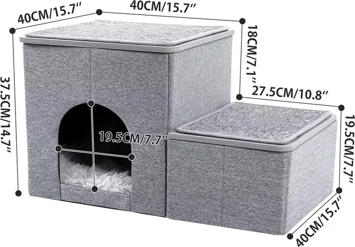 2-in-1 Hondenhuis & Hondentrap - Voor Binnen - Huisdieren Huisje - Hondenmand - Kattenmand - 67.5x40x37.5 Cm - Grijs 2 2-in-1 Hondenhuis & Hondentrap - Voor Binnen - Huisdieren Huisje - Hondenmand - Kattenmand - 67.5x40x37.5 Cm - Grijs - Afbeelding 2