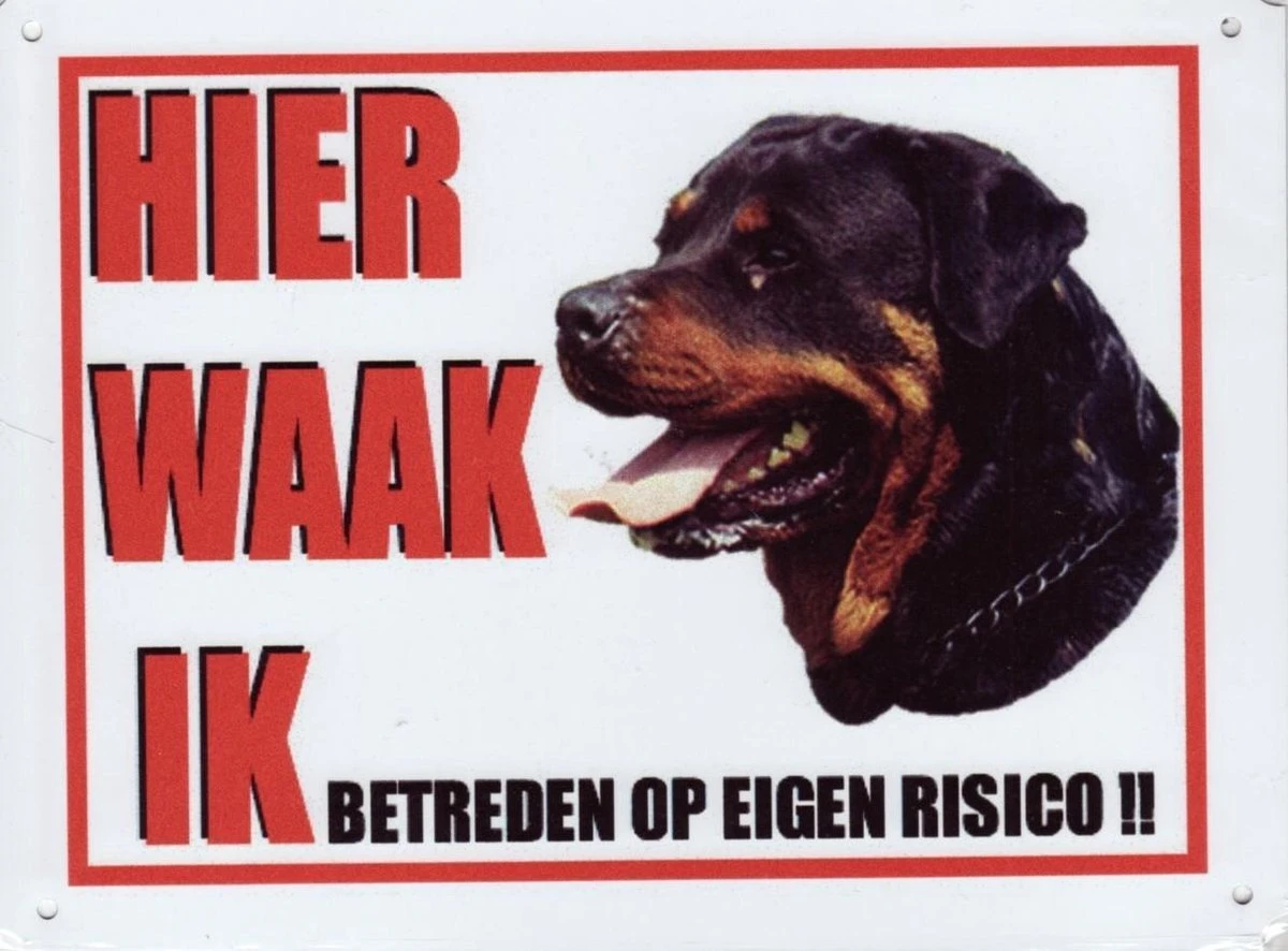 Merkloos Aluminum Waakbord: Hier Waak Ik Rottweiler Met Zijaanzicht 1 Merkloos Aluminum Waakbord: Hier Waak Ik Rottweiler Met Zijaanzicht