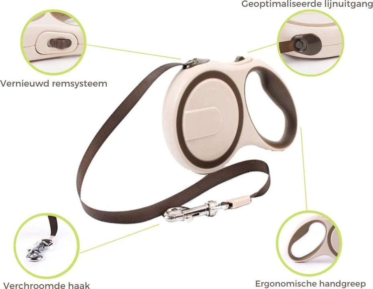 Hondenriem - Leiband Hond - Rollijn - 5 Meter - Beige - Riem Met Oprolsysteem - Hondenriem Flexi - Hondenlijn - Uitlaatriem 9 Hondenriem - Leiband Hond - Rollijn - 5 Meter - Beige - Riem Met Oprolsysteem - Hondenriem Flexi - Hondenlijn - Uitlaatriem - Afbeelding 9