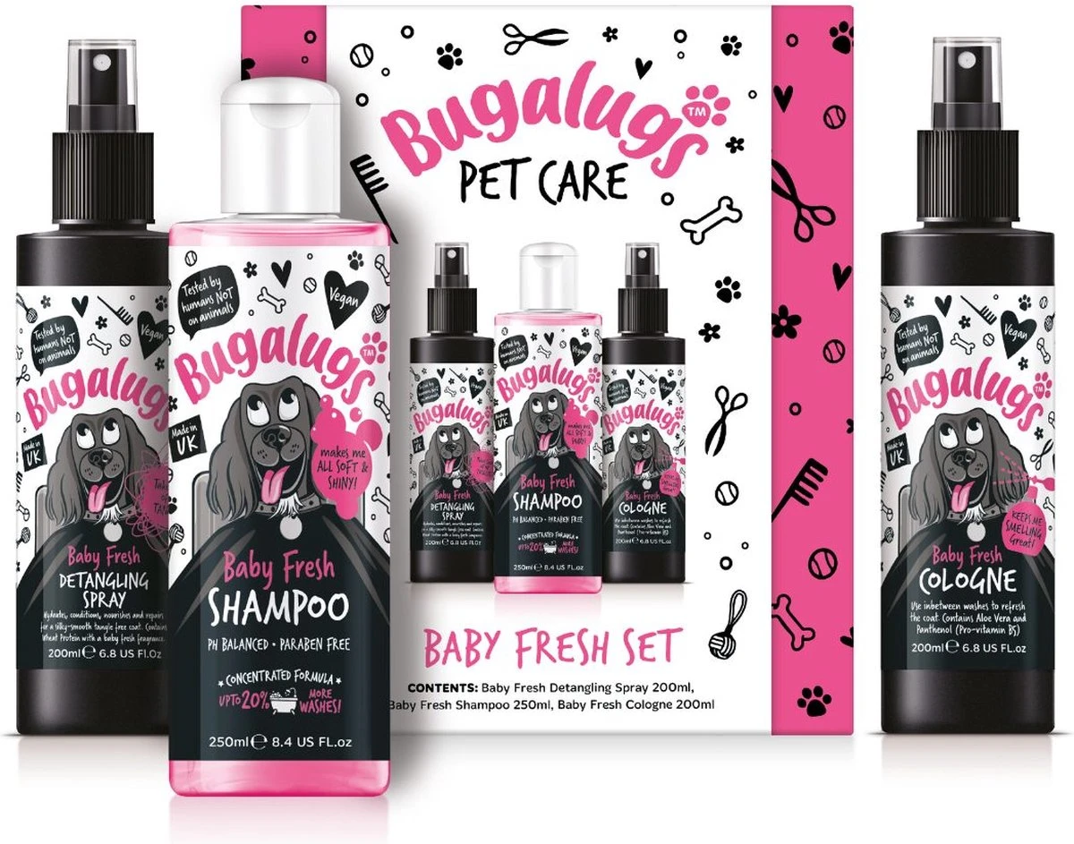 Bugalugs - Vachtverzorging Hond - Baby Fresh Gift Set - Hondenshampoo - Hondenparfum - Anti-klit Spray - 650 Ml - Kerstcadeau 1 Bugalugs - Vachtverzorging Hond - Baby Fresh Gift Set - Hondenshampoo - Hondenparfum - Anti-klit Spray - 650 Ml - Kerstcadeau