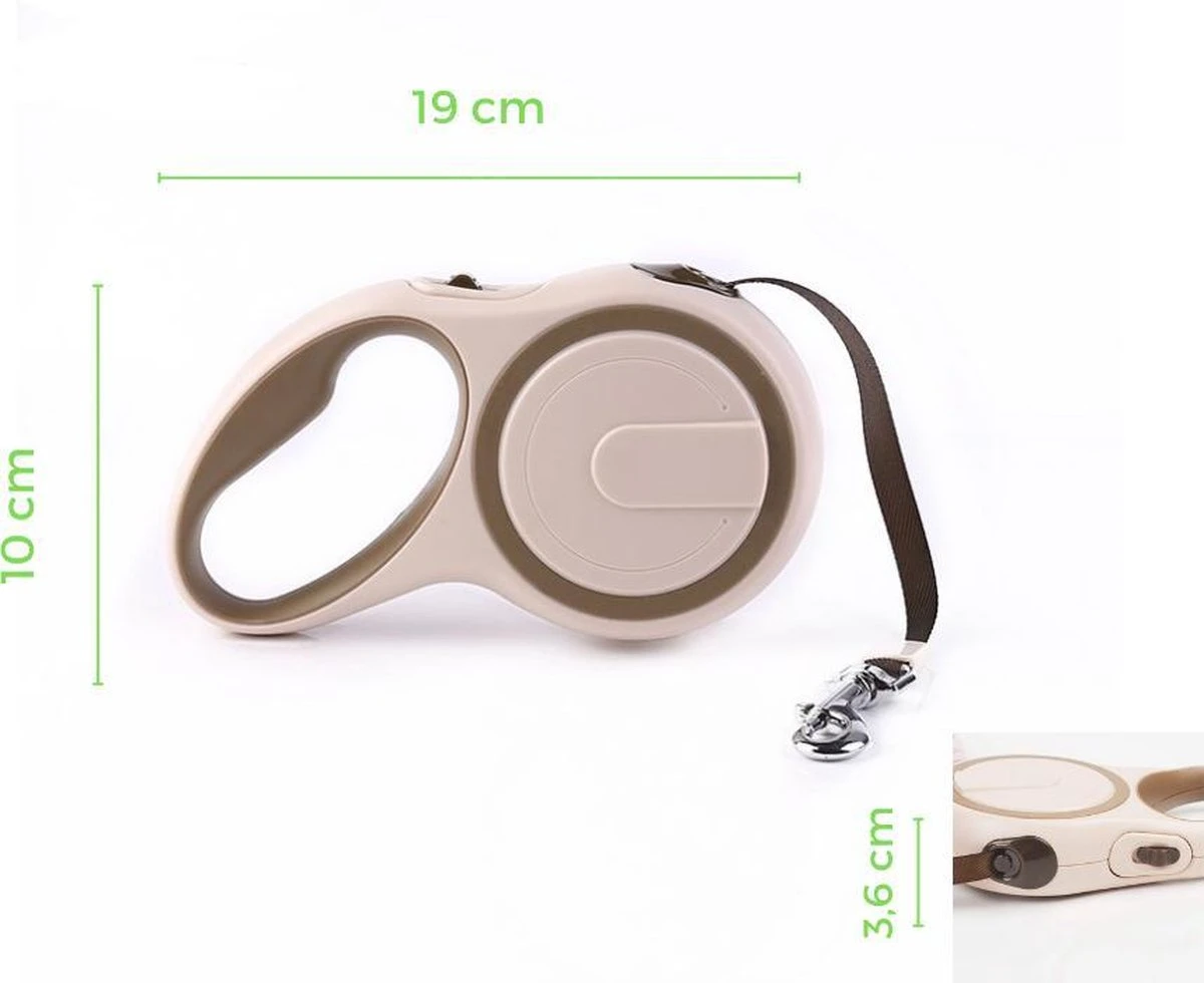 Hondenriem - Leiband Hond - Rollijn - 5 Meter - Beige - Riem Met Oprolsysteem - Hondenriem Flexi - Hondenlijn - Uitlaatriem 4 Hondenriem - Leiband Hond - Rollijn - 5 Meter - Beige - Riem Met Oprolsysteem - Hondenriem Flexi - Hondenlijn - Uitlaatriem - Afbeelding 4