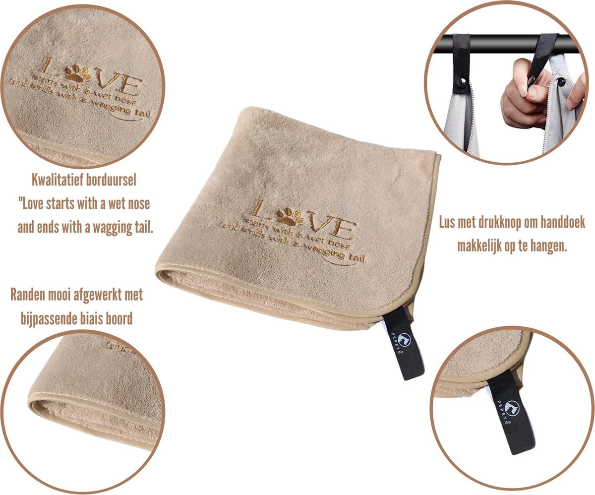 Pepets© – Hondenhanddoek – Honden Handdoek – Microvezel Handdoek – Handdoek Hond – Hondendeken – Droogdoek Hond – Dierendeken – Absorberend – 100*50CM - Beige - GRATIS Zonnebril 2 Pepets© – Hondenhanddoek – Honden Handdoek – Microvezel Handdoek – Handdoek Hond – Hondendeken – Droogdoek Hond – Dierendeken – Absorberend – 100*50CM - Beige - GRATIS Zonnebril - Afbeelding 2