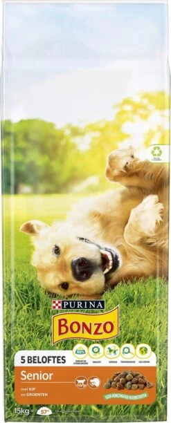 Bonzo Droog Senior - Hondenvoer Kip & Groenten - 15 Kg -Hondenbenodigdheden Korting 484x1200 1