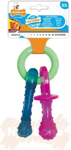 Nylabone Puppy Teething Pacifier Flexible - Hondenspeelgoed - Bacon 215x100x38 Mm 108 G Roze Blauw Groen Tot 11kg Small -Hondenbenodigdheden Korting 568x1200 10