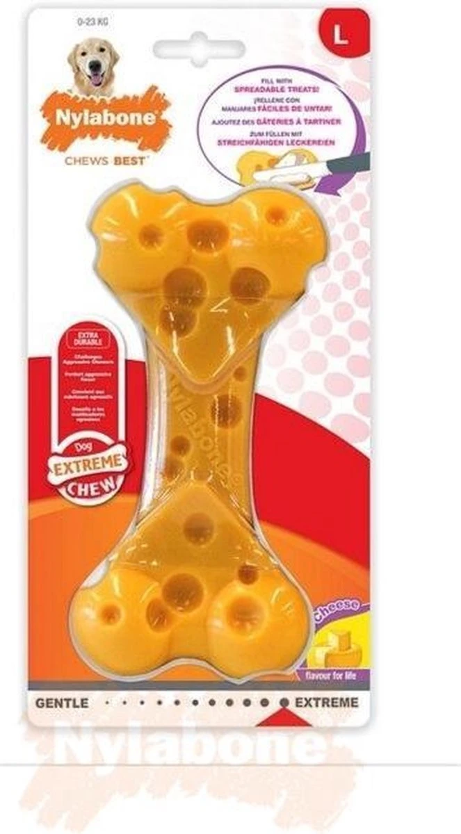 Nylabone Extreme Kauwbot Met Kaassmaak - Voor De Krachtigste Kauwers - Vulbaar Met Smeersels Zoals Pindakaas - XS/M/L - Large 3 Nylabone Extreme Kauwbot Met Kaassmaak - Voor De Krachtigste Kauwers - Vulbaar Met Smeersels Zoals Pindakaas - XS/M/L - Large - Afbeelding 3