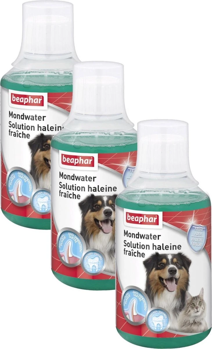 Beaphar Mondwater Hond/Kat - Gebitsverzorging - 3 X 250 Ml 1 Beaphar Mondwater Hond/Kat - Gebitsverzorging - 3 X 250 Ml