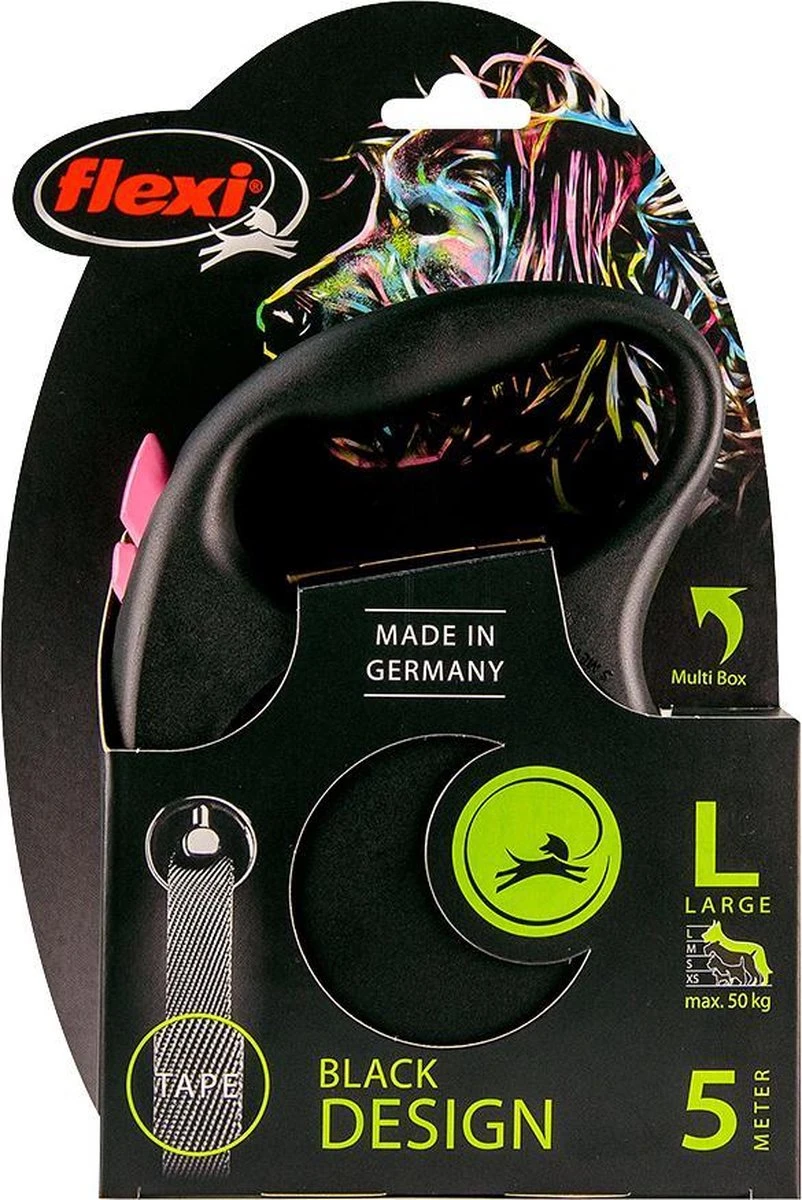 Hondenriem - Looplijn - FLEXI Rollijn BLACK DESIGN TAPE - L - ROZE - 5 Meter 3 Hondenriem - Looplijn - FLEXI Rollijn BLACK DESIGN TAPE - L - ROZE - 5 Meter - Afbeelding 3
