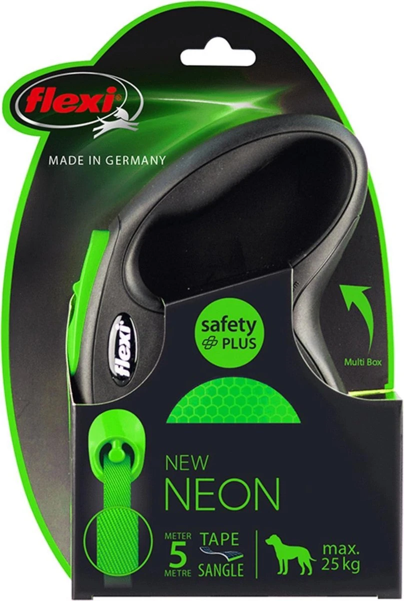 Flexi New Neon Tape - Hondenriem - Zwart/Groen - M - 5 M - (<25 Kg) 1 Flexi New Neon Tape - Hondenriem - Zwart/Groen - M - 5 M - (<25 Kg)