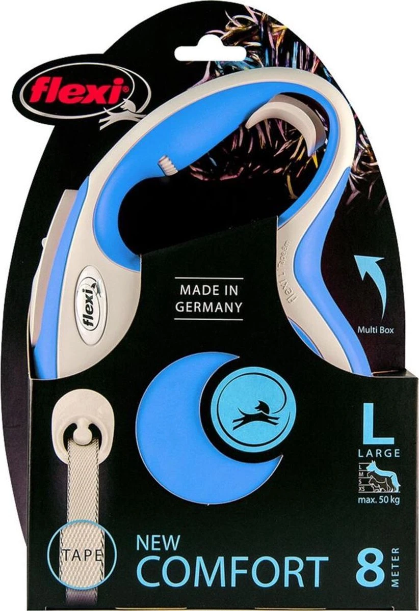 Flexi Rollijn New Comfort Tape L 8 M - Hondenriem - Blauw&Lichtgrijs 2 Flexi Rollijn New Comfort Tape L 8 M - Hondenriem - Blauw&Lichtgrijs - Afbeelding 2