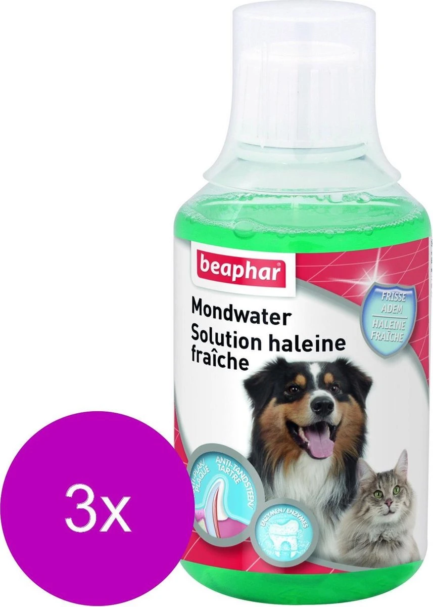 Beaphar Mondwater Hond/Kat - Gebitsverzorging - 3 X 250 Ml 2 Beaphar Mondwater Hond/Kat - Gebitsverzorging - 3 X 250 Ml - Afbeelding 2