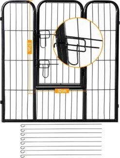 Merkloos Hondenren - Puppyren - Hondenkennel - 8 Kennelpanelen - Staal - 80 Cm Hoog - 640 Cm Omtrek - Uitbreidbaar -Hondenbenodigdheden Korting 907x1200 1