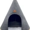 Grey Cat® - Kattenmand - Tipi Kattentent + Kussen - Vilt – Donkergrijs - Ø 57 Cm X 60 Cm