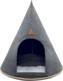 Grey Cat® - Kattenmand - Tipi Kattentent + Kussen - Vilt – Donkergrijs - Ø 57 Cm X 60 Cm