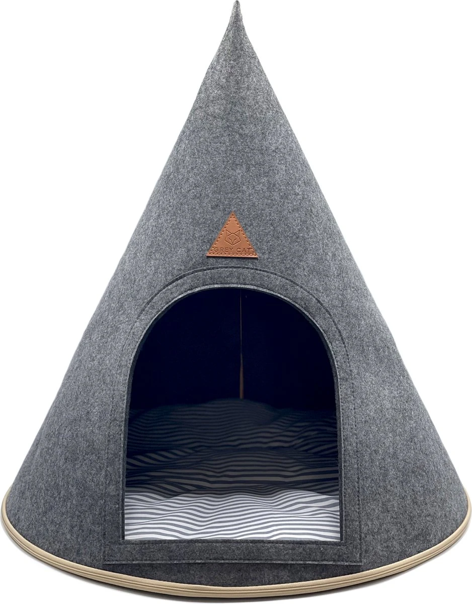 Grey Cat® - Kattenmand - Tipi Kattentent + Kussen - Vilt – Donkergrijs - Ø 57 Cm X 60 Cm 1 Grey Cat® - Kattenmand - Tipi Kattentent + Kussen - Vilt – Donkergrijs - Ø 57 Cm X 60 Cm