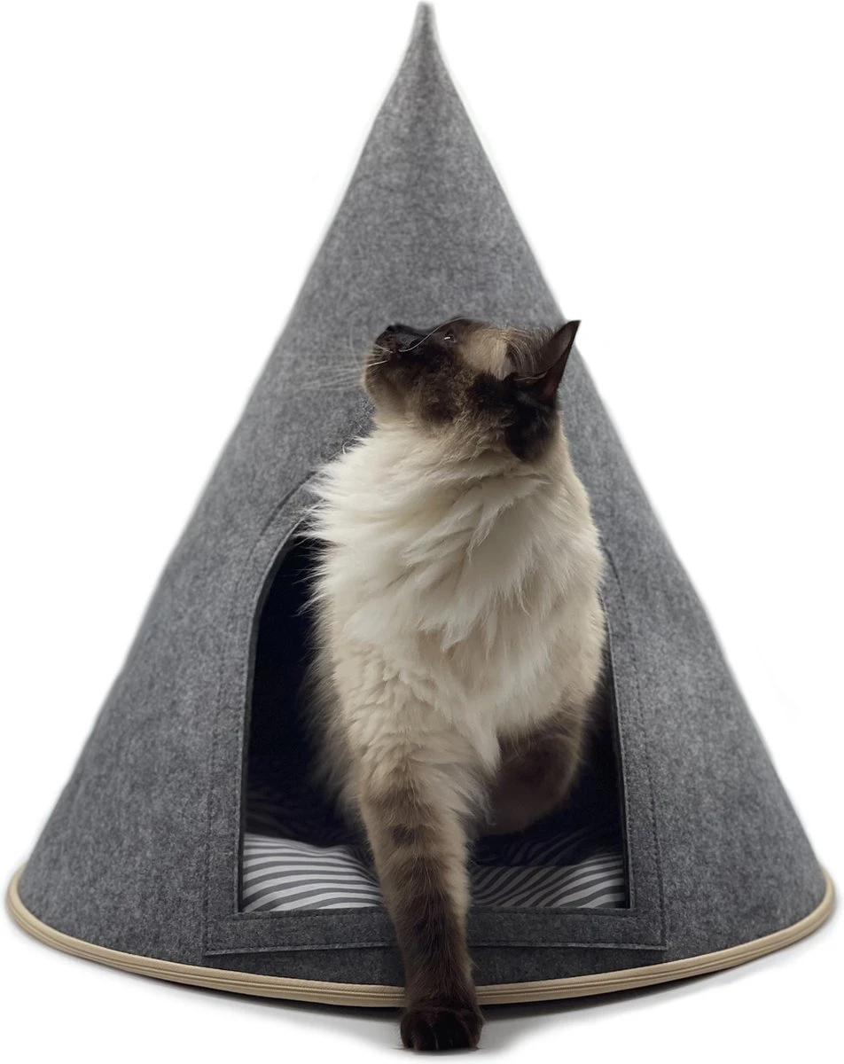 Grey Cat® - Kattenmand - Tipi Kattentent + Kussen - Vilt – Donkergrijs - Ø 57 Cm X 60 Cm 5 Grey Cat® - Kattenmand - Tipi Kattentent + Kussen - Vilt – Donkergrijs - Ø 57 Cm X 60 Cm - Afbeelding 5